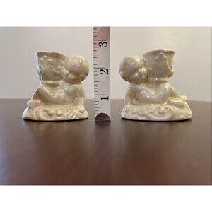 Set of 2 cherub glass candle holders taper vintage 1971